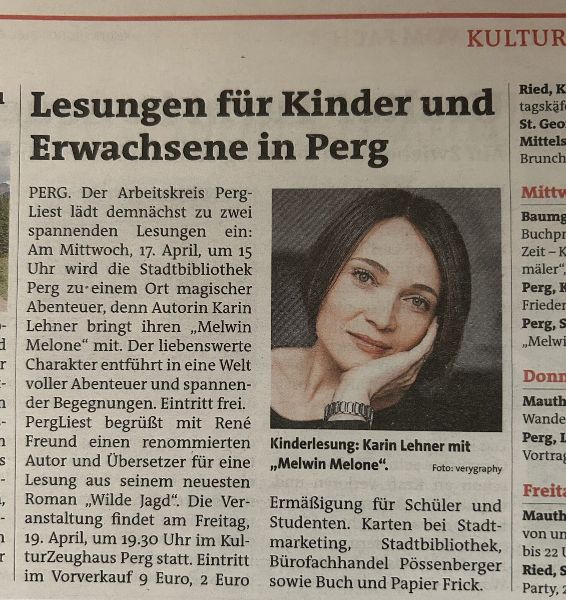 Bericht über Karin Lehners Lesung für Kinder in Perg