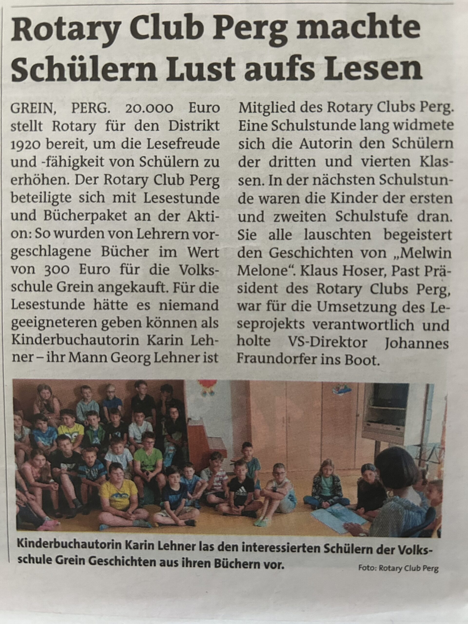 Bericht über eine Leseaktion des Rotary Club Perg mit Karin Lehner