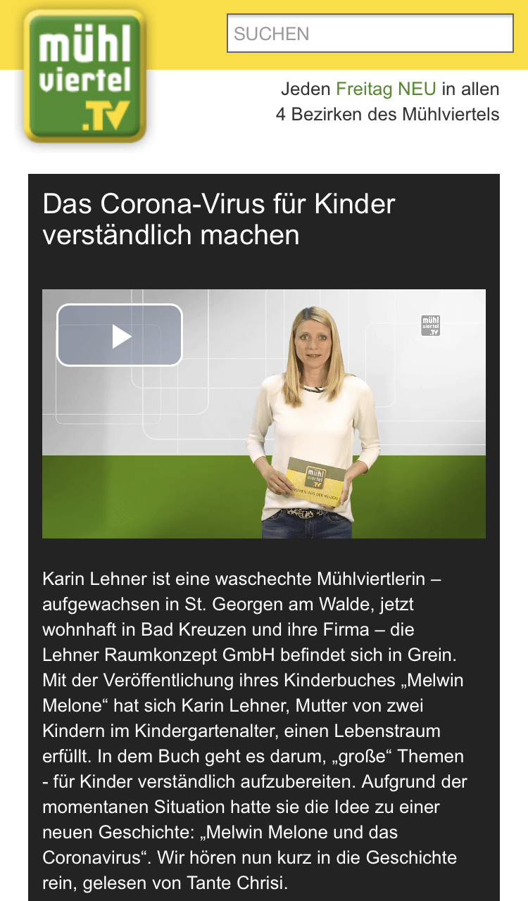Bericht über Karin Lehners Kindergeschichte zum Coronavirus