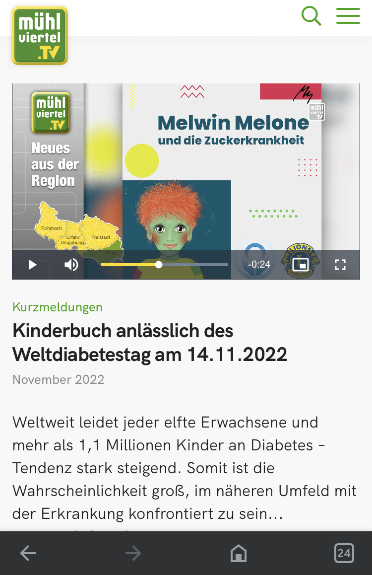 Bericht über Karin Lehners Kindergeschichte anlässlich des Weltdiabetestages