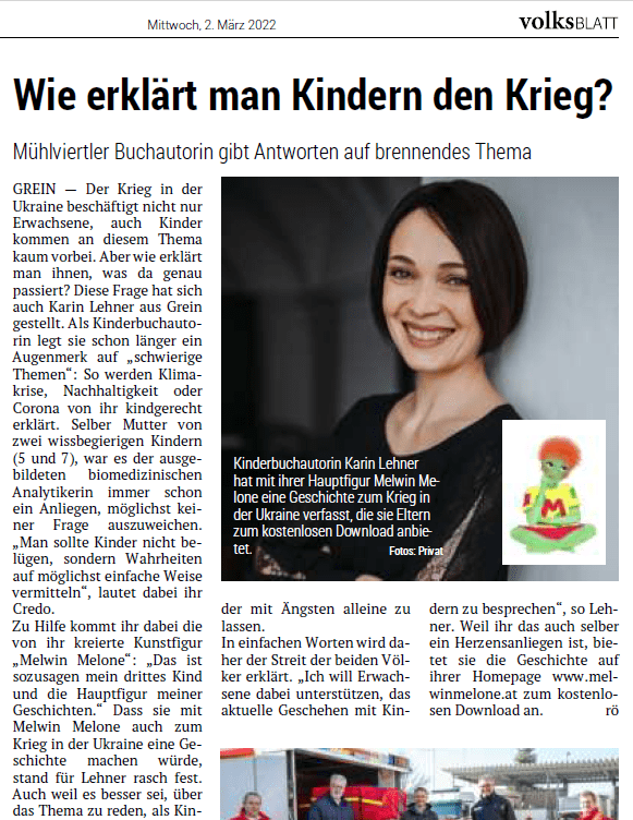 Pressebericht über Karin Lehners Geschichte zum Thema Krieg