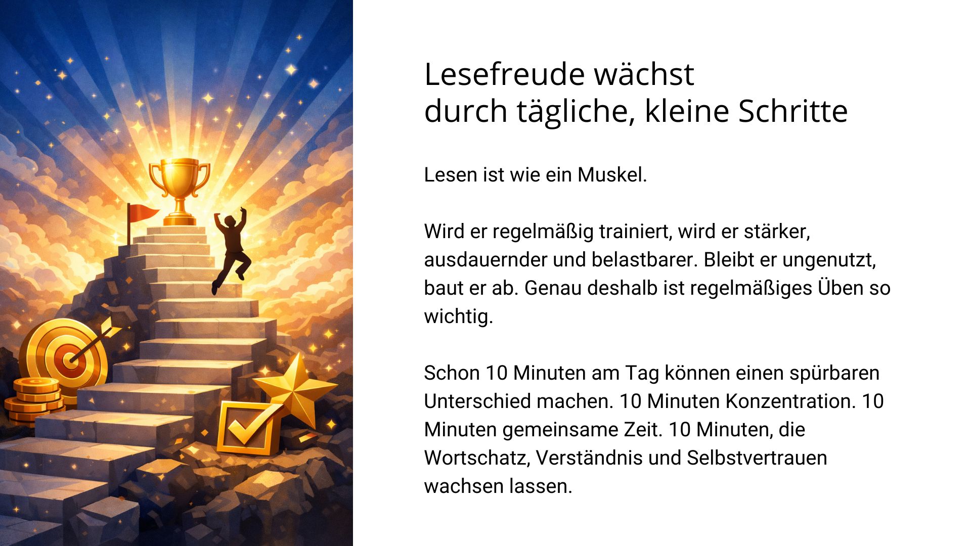 „Lesefreude wächst durch tägliche, kleine Schritte“ – Motiv zur Leseförderung