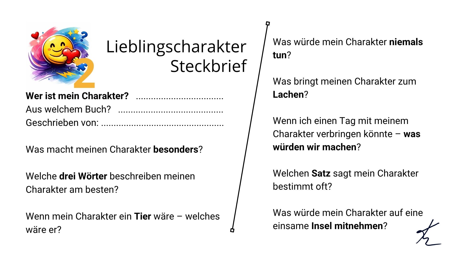Bonus „Lieblingscharakter-Steckbrief“ aus dem Programm „In 30 Tagen zu mehr Lesefreude“