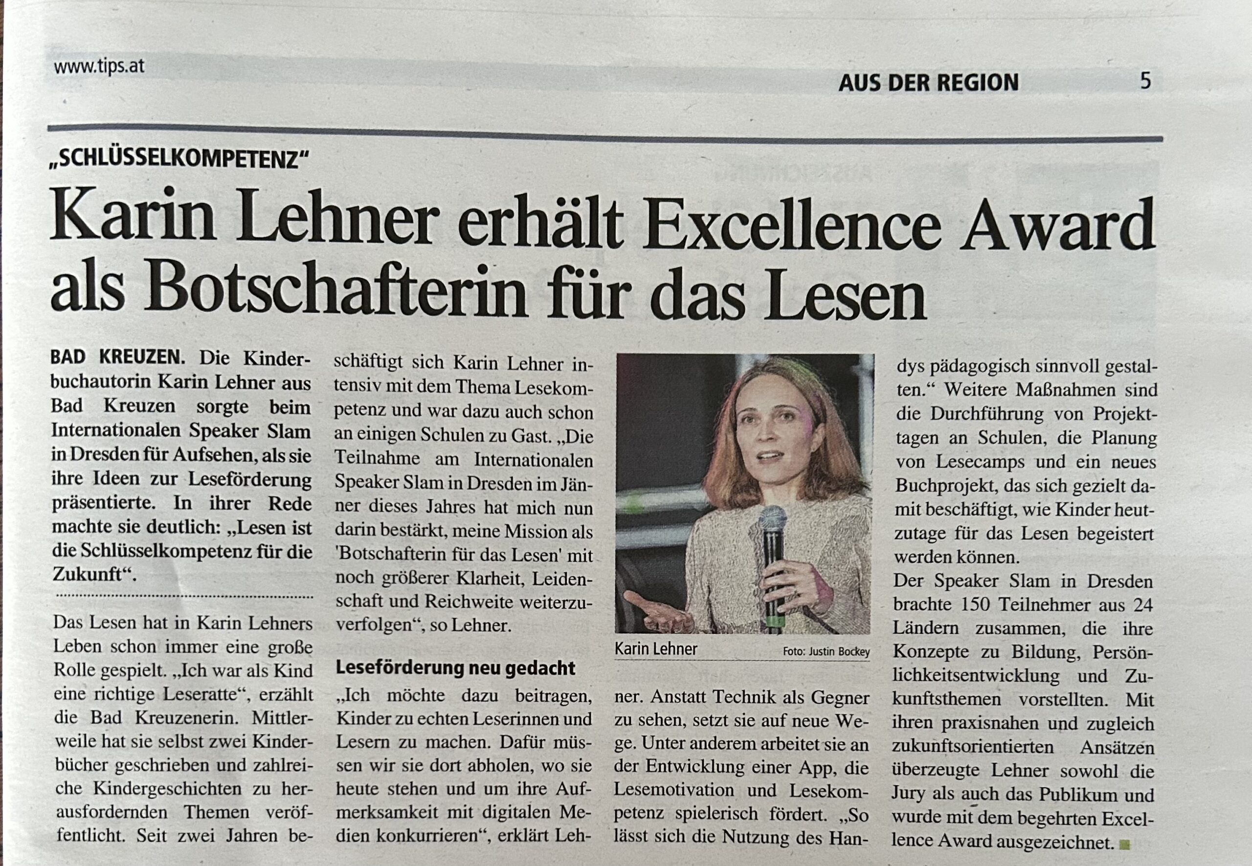 Bericht über Karin Lehners Excellence Award als Botschafterin für das Lesen